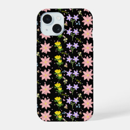 Pink and Yellow Spring Floral Pattern on Black - i