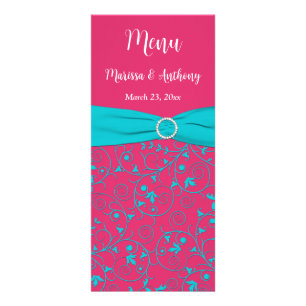 Pink, Aqua Swirls - Cartão de Menu Casamento/Anive