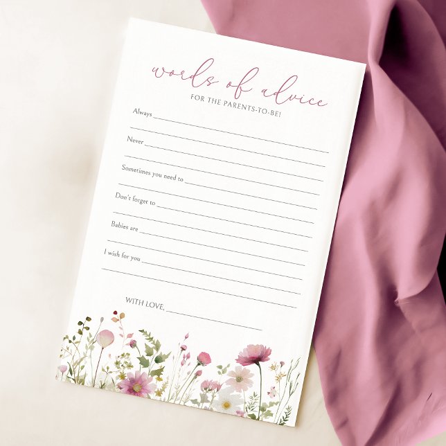 Pink Baby In Bloom Wildflower Baby Advice Card (Criador carregado)