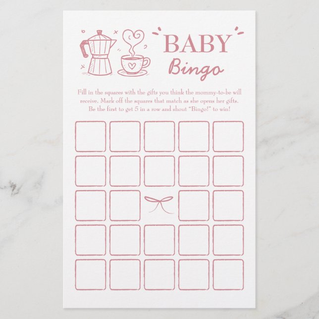 Pink Baby Is Brewing Coffee Baby Bingo Game (Frente)