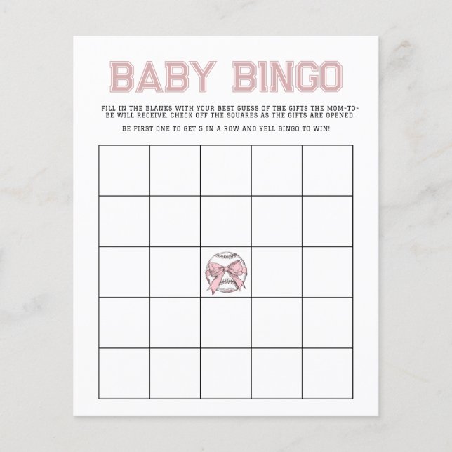 Pink Batter Up Baseball Baby Bingo Game (Frente)