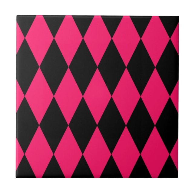 Pink Black Harlequin Diamonds Checkers Design  (Frente)