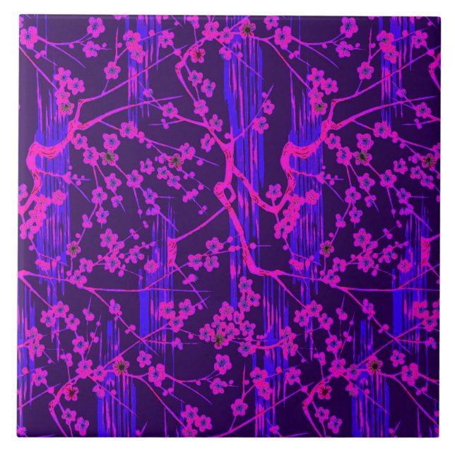 PINK BLUE SAKURA FLOWERS Japonês Padrão Floral (Frente)