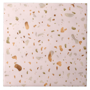 Pink Blush Terrazzo Com Douradas Manchas De Cobre