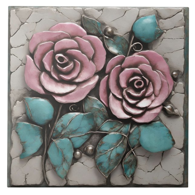 Pink Botanical Sculpture Layered Over white marble (Frente)