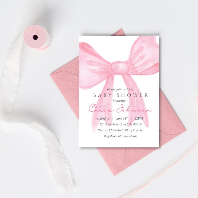 Pink Bow Baby Shower Invitation–Editable Template (Criador carregado)