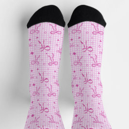 Pink Bow Gingham Socks