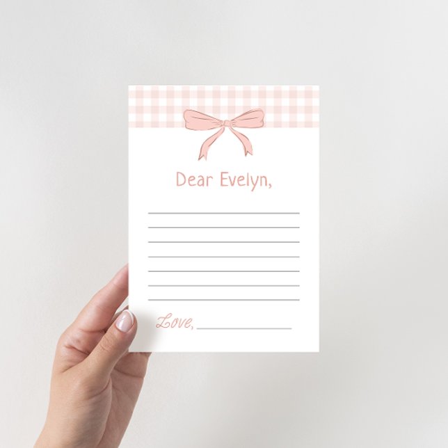 Pink Bow Gingham Time Capsule Note Card (Criador carregado)