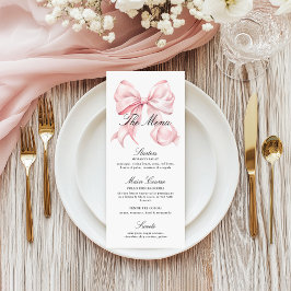 Pink Bow Menu Elegant Coquette Pink Bow Menu Card