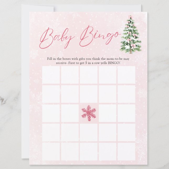 Pink Bows Christmas Baby Bingo Baby Shower Game (Frente)