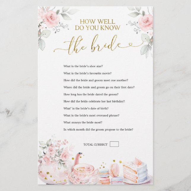 Pink Bridal Tea How Well do You Know the Bride (Frente)