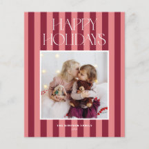 Pink Burgundy Budget Christmas Holiday Photo Card