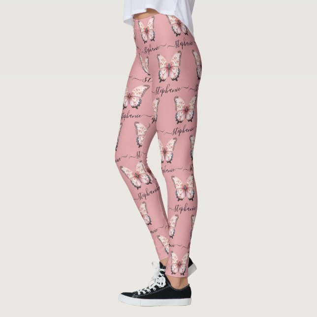 Pink Butterfly Custom Name Leggings (Esquerda)