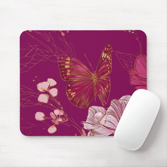 Pink Butterfly Mousepad (Com mouse)