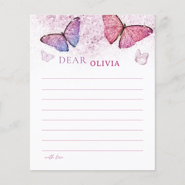 Pink Butterfly Theme Birthday Time Capule Nota (Frente)