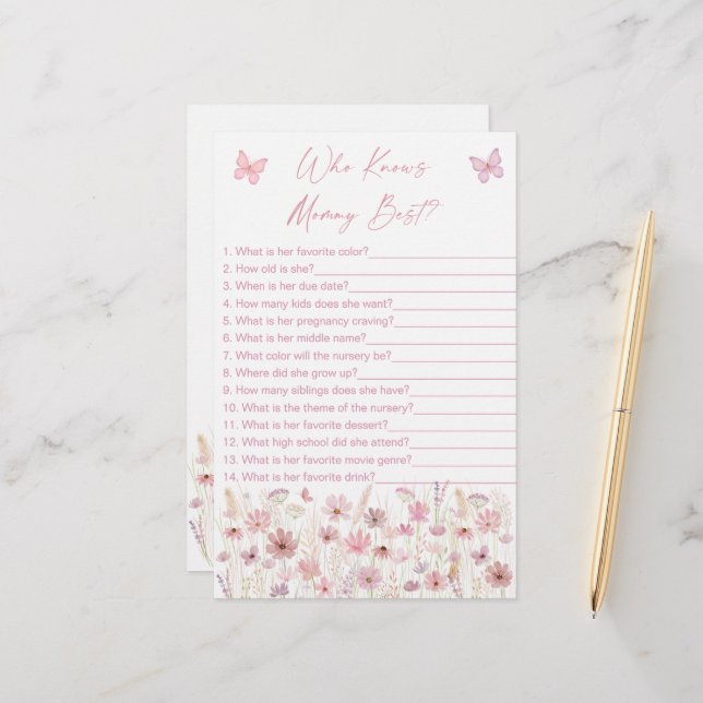 Pink Butterfly Wildflowers Who Knows Mommy Game (Frente/Verso In Situ)
