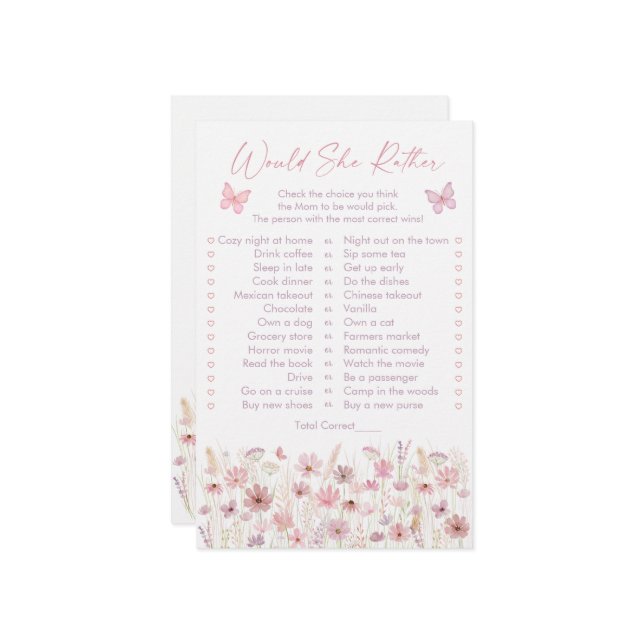 Pink Butterfly Wildflowers Would She Rather Game (Frente/Verso In Situ)