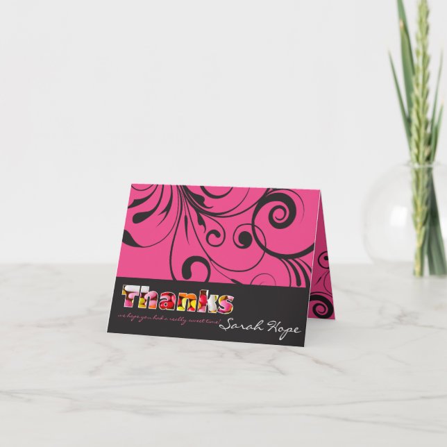 PINK CANDY Bat Mitzvah dobrou o cartões de agradec (Frente)