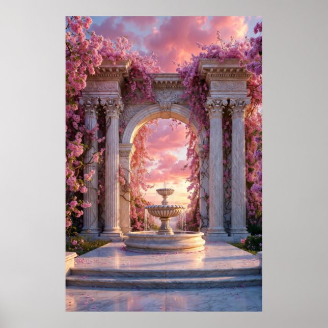 Pink Cherry Blossom Fountain Marble Arch Poster (Frente)