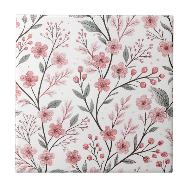 Pink Cherry Blossom Sakura Pattern on White (1) (Frente)