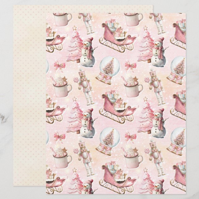 Pink Christmas Cute Pastel Scrapbook Paper (Frente/Verso)