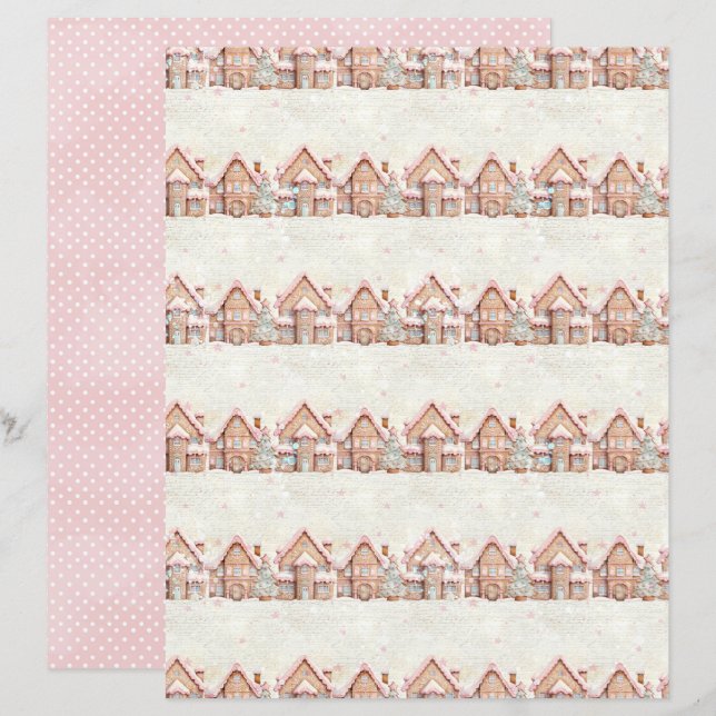 Pink Christmas Cute Pastel Scrapbook Paper (Frente/Verso)