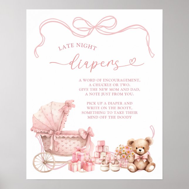 Pink Coquette Baby Carriage Late Diapers Poster (Frente)
