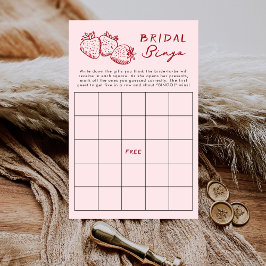 Pink Coquette Strawberry Bridal Bingo Game Card