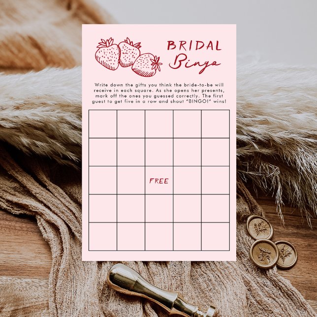 Pink Coquette Strawberry Bridal Bingo Game Card (Criador carregado)