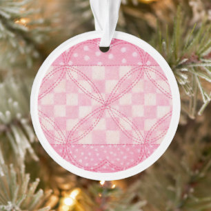 PINK CORAÇÃO QUILT Circular acrílico Ornamento