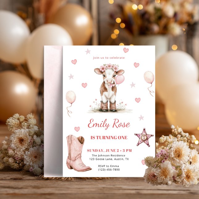 Pink Cowgirl Birthday Invitation | Farm Theme 1st  (Criador carregado)