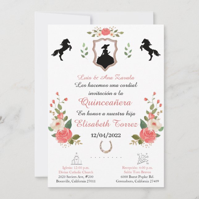 Pink,Cowgirl Western Invitation,Quinceanera Ranch  (Frente)