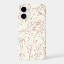 Pink Cream Floral Line Drawing 