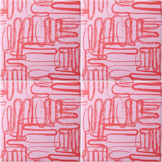 Pink Curve Wavy Squiggle Abstract Modern (Pink Curve Wavy Squiggle Abstract Modern Ceramic Tile)