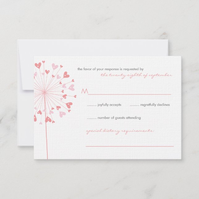 Pink Dandelions Love Summer Weds RSVP Card (Frente)