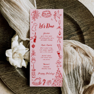 Pink Doodle Christmas Menu Quirky Fun Holiday Menu