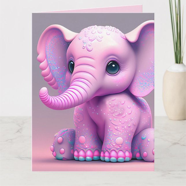 PINK ELEPHANT ART FELIZ Cartão de Saudação de NASC (Frente)