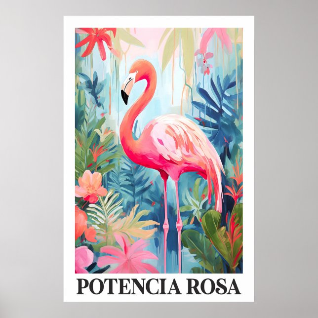 Pink Flamingo Art Poster Tropical Jungle Floral (Frente)