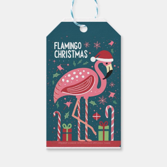 PINK FLAMINGO CHRISTMAS - Etiqueta de presente (Frente)