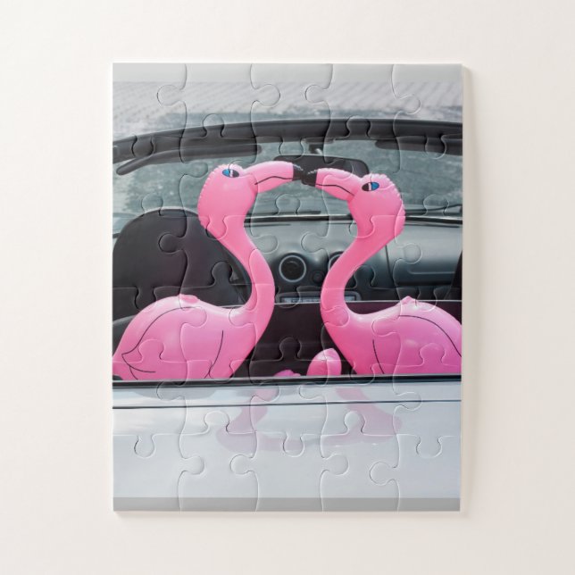 PINK FLAMINGO INFLATÍVEIS BEIJANDO QUEBRA-CABEÇA (Vertical)