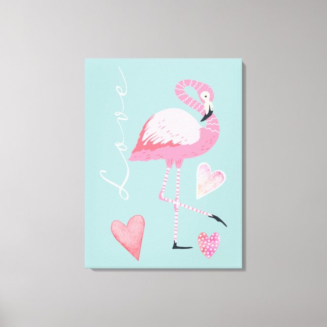 Pink Flamingo Love Stretched Canvas Print (Frente)