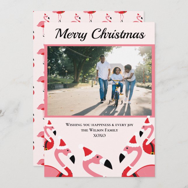 Pink Flamingo Papais noeis Foto Natal (Frente/Verso)