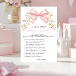 Pink Floral Bow Baby Shower Mommy or Daddy Game