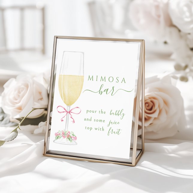 Pink Floral Champagne Mimosa Bar Sign Poster (Criador carregado)