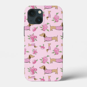 Pink Floral Dachshund Themed Telefone