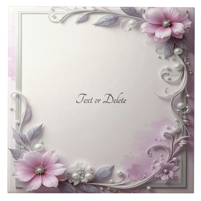 Pink Floral Frame Ceramic Tile (Frente)
