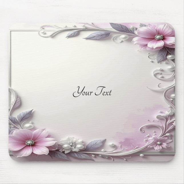 Pink Floral Frame Mousepad (Frente)