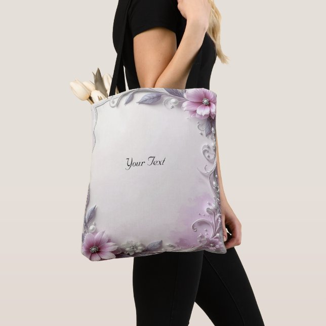 Pink Floral Frame Tote Bag (Close Up)