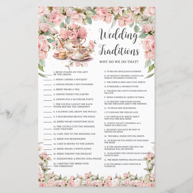 Pink Floral Tea Party Bridal Wedding Traditions (Frente)