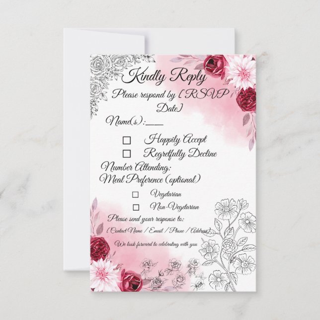 Pink Floral Wedding RSVP Card | Romantic (Frente)